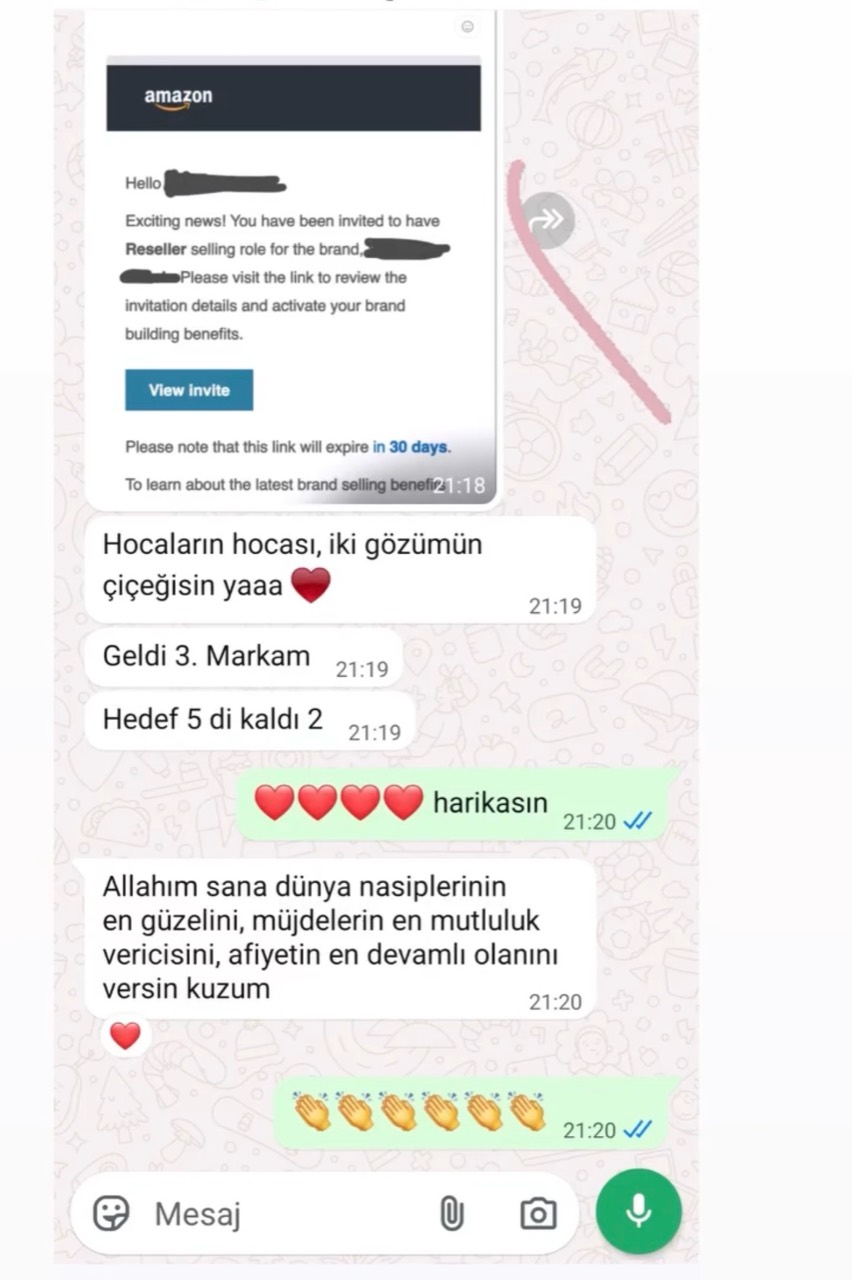 Amazon reseller daveti ve öğrencinin üçüncü marka anlaşması mesajı